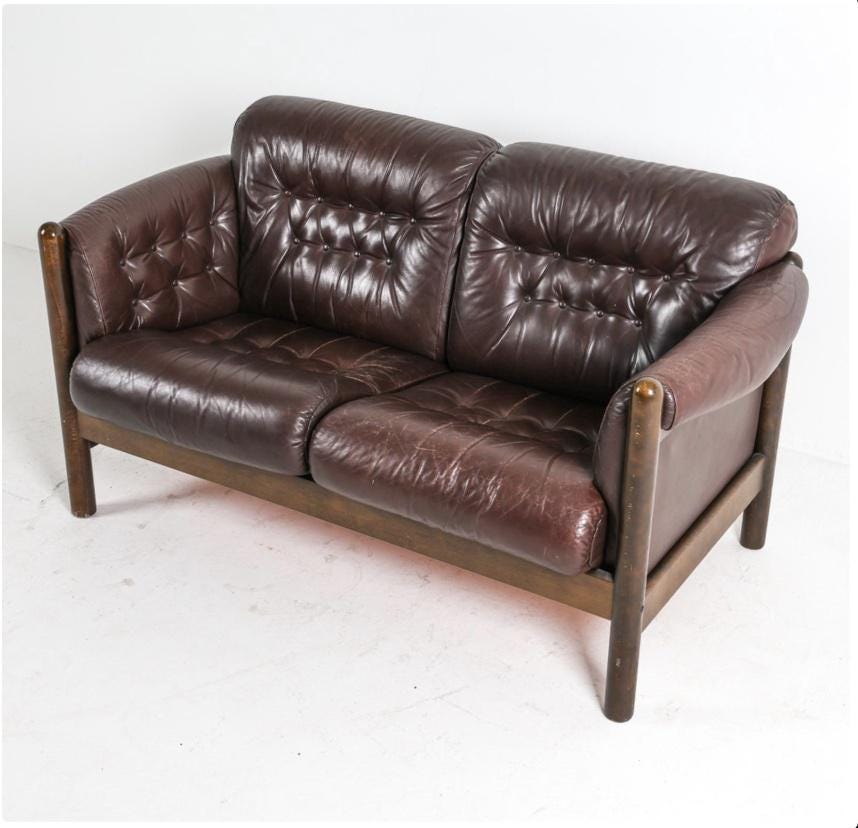 Vintage Brown Leather Couch Tufted Midcentury Danish Beech and Leather Sofa Style of Percival Lafer Brown Leather Sofa MCM