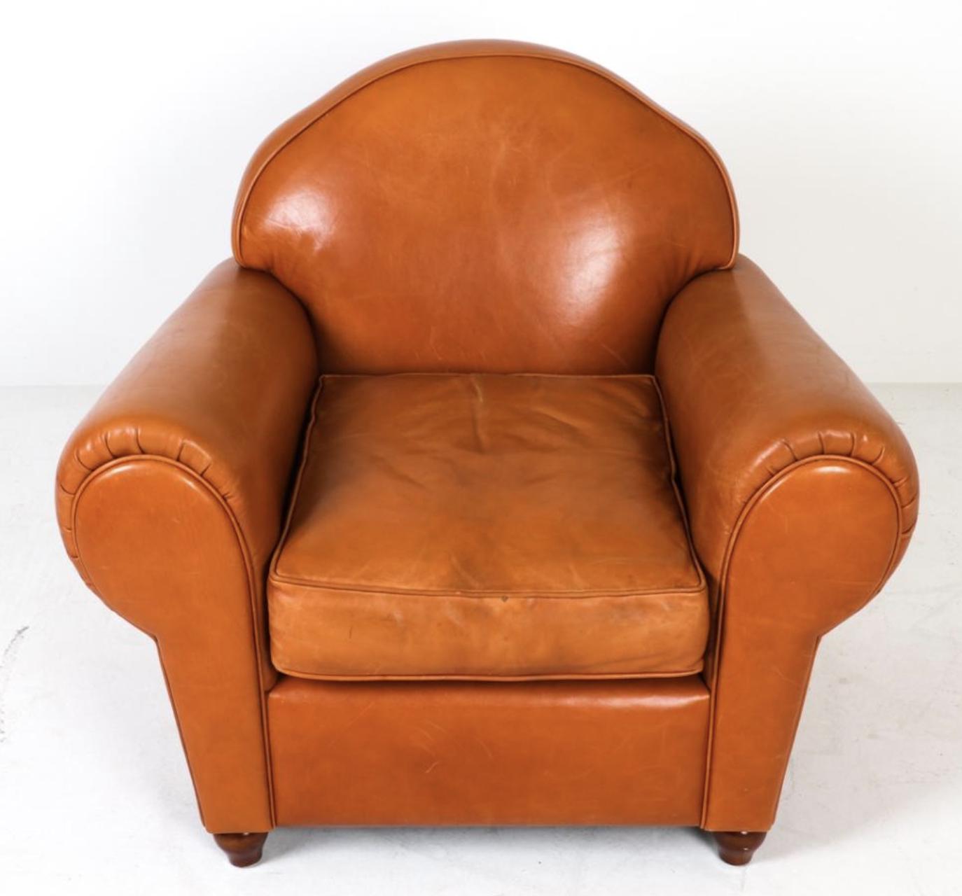 French Art Deco Club Chair Leather Tan Armchair Art Deco Leather Armchair Caramel Color Leather French Club Chair Leather Armchair Art Deco