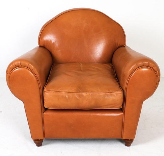 French Art Deco Club Chair Leather Tan Armchair Art Deco Leather Armchair Caramel Color Leather French Club Chair Leather Armchair Art Deco