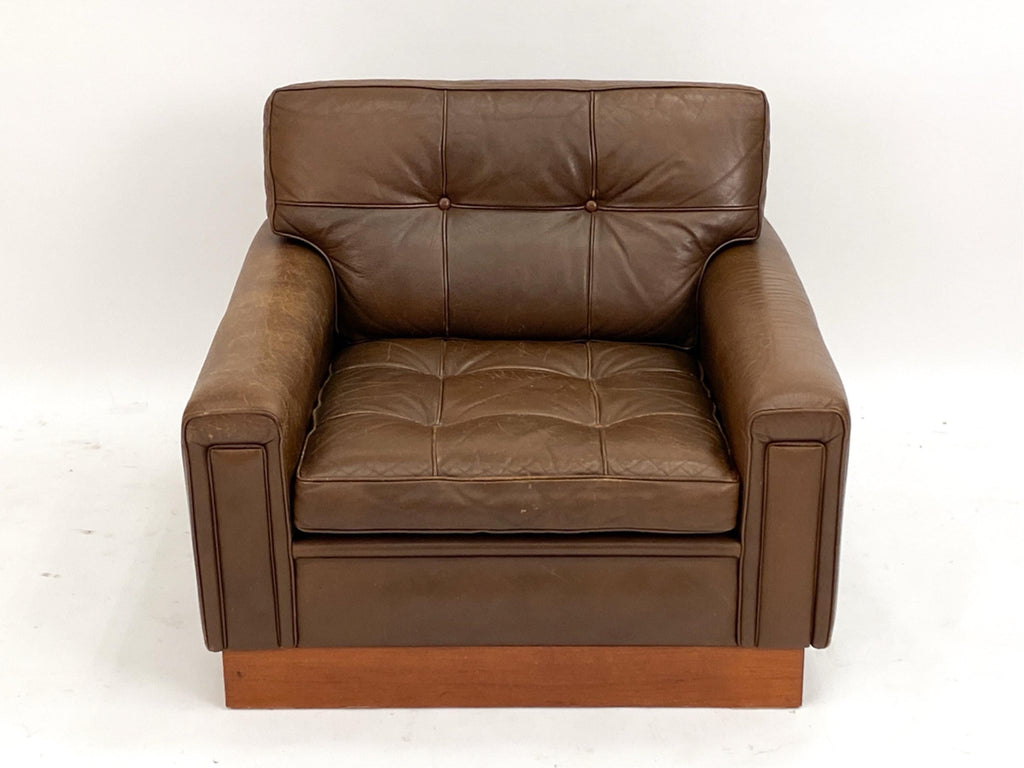 Brown Leather Armchair, Midcentury Modern Style, Swedish Design