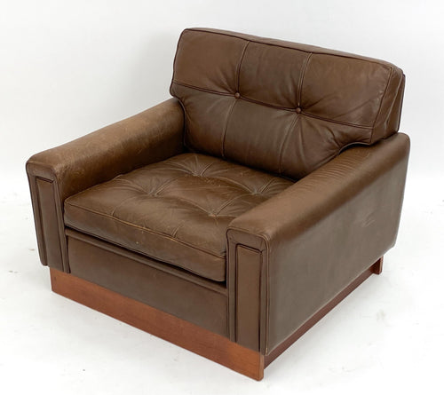 Brown Leather Armchair, Midcentury Modern Style, Swedish Design