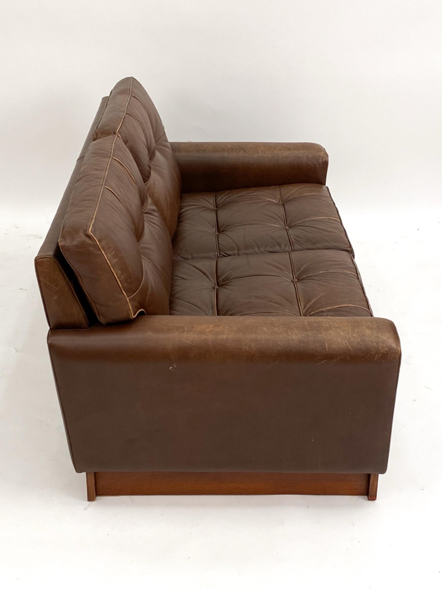 Swedish Brown Leather Sofa Ouch Midcentury Modern Leather Couch style of Arne Norell