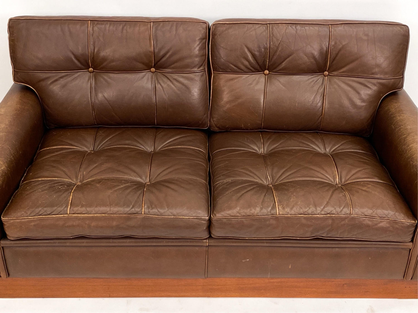 Swedish Brown Leather Sofa Ouch Midcentury Modern Leather Couch style of Arne Norell