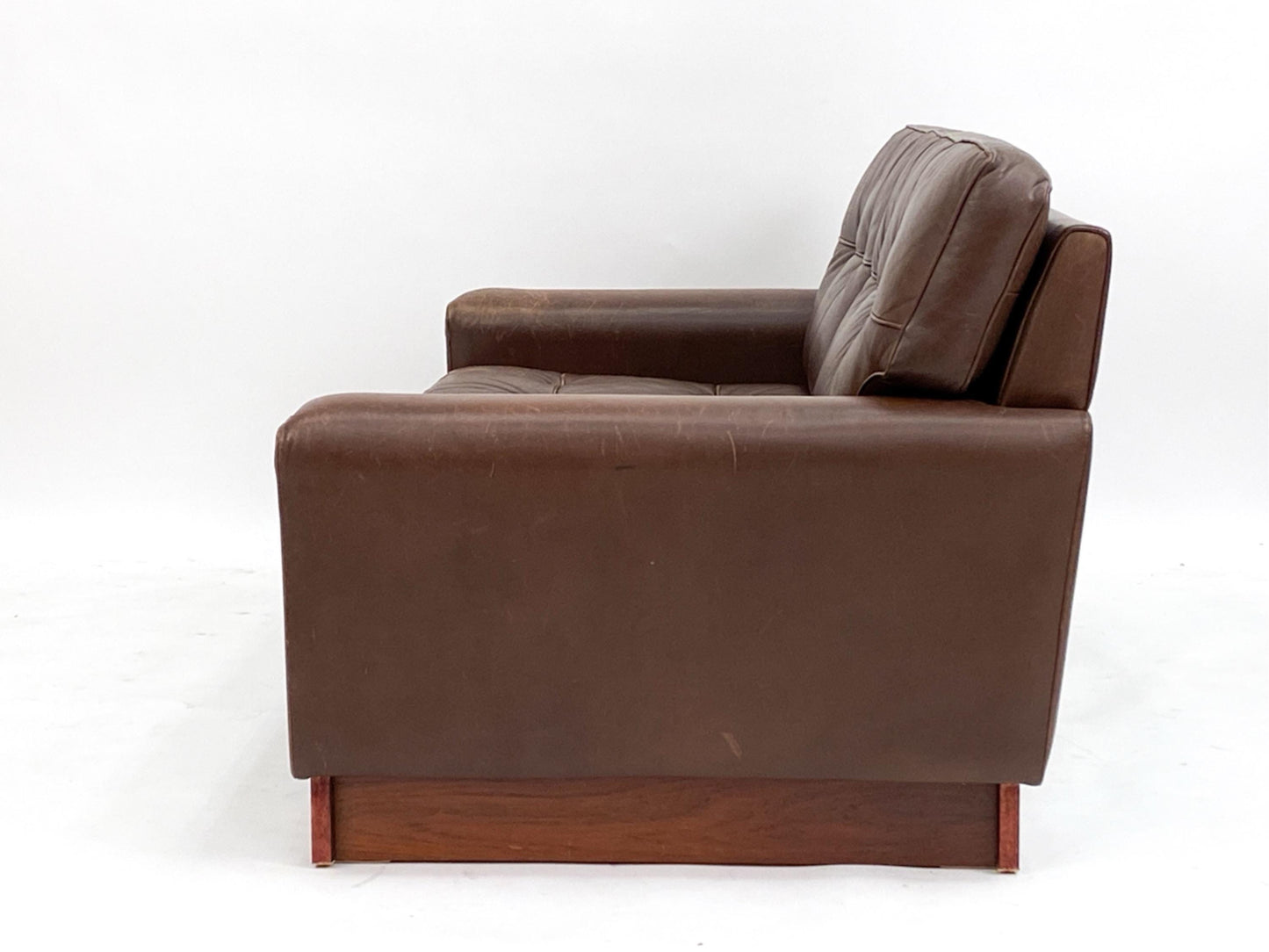 Swedish Brown Leather Sofa Ouch Midcentury Modern Leather Couch style of Arne Norell