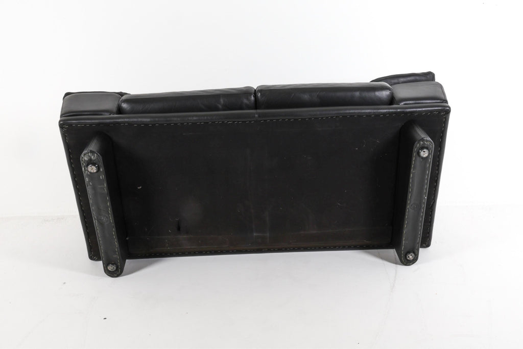 Vintage Black Leather Sofa, Postmodern Italian Couch