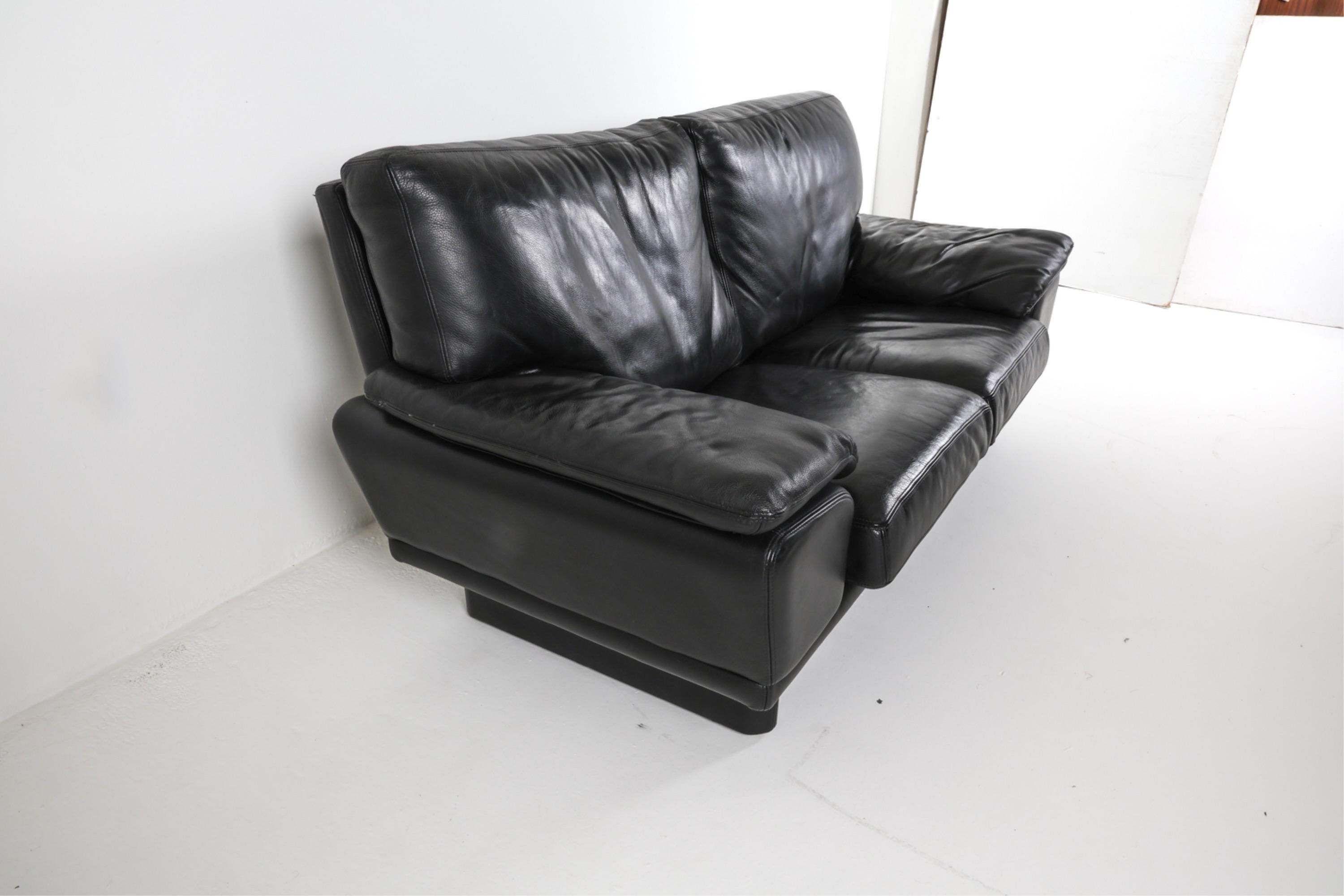 Vintage Black Leather Sofa, Postmodern Italian Couch