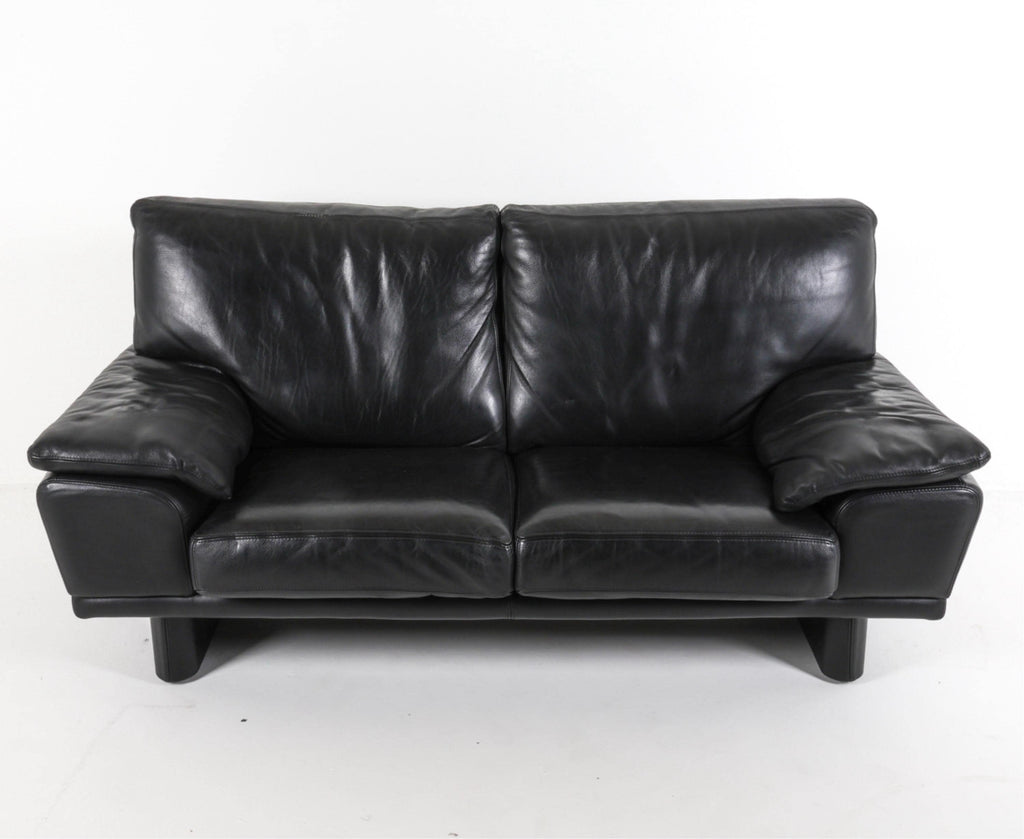 Vintage Black Leather Sofa, Postmodern Italian Couch