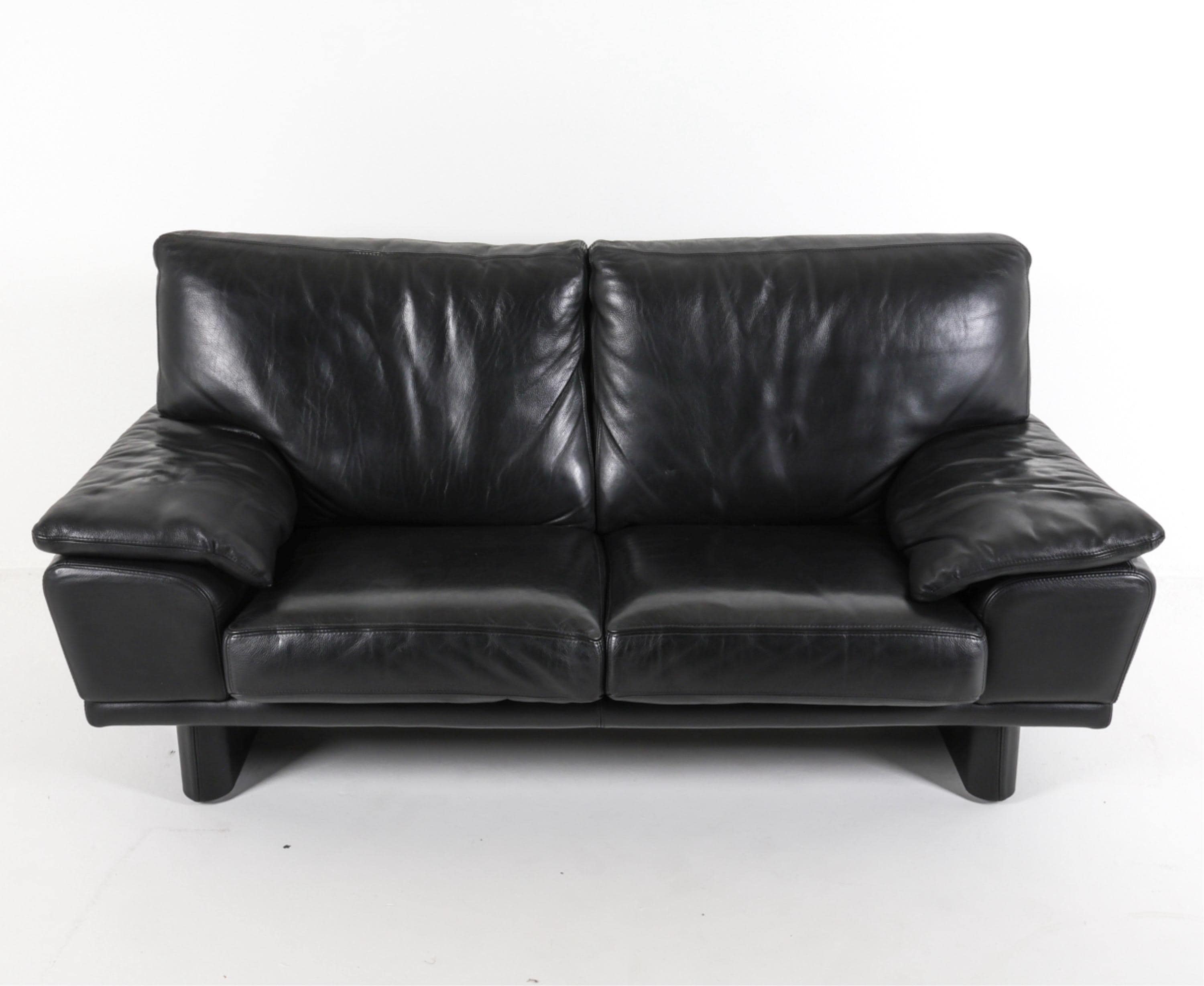Vintage Black Leather Sofa, Postmodern Italian Couch