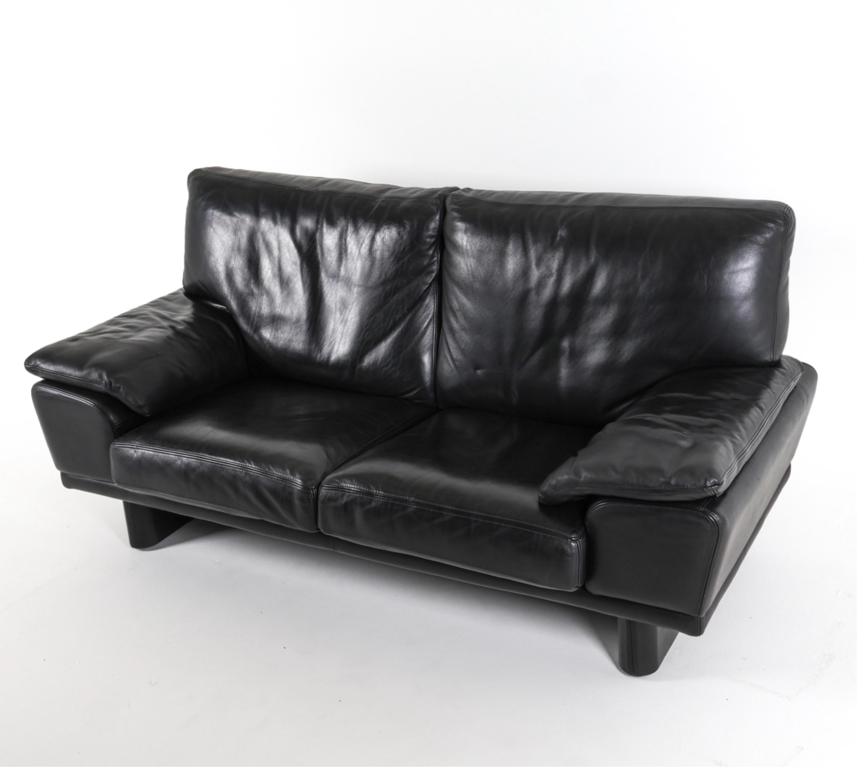 Vintage Black Leather Sofa, Postmodern Italian Couch