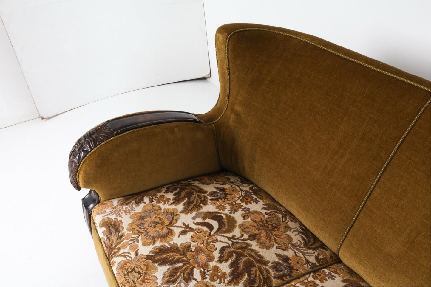 Art Deco Sofa Couch Vintage Sofa Art Deco Danish Oak and Mohair Sofa Couch Circa 1940