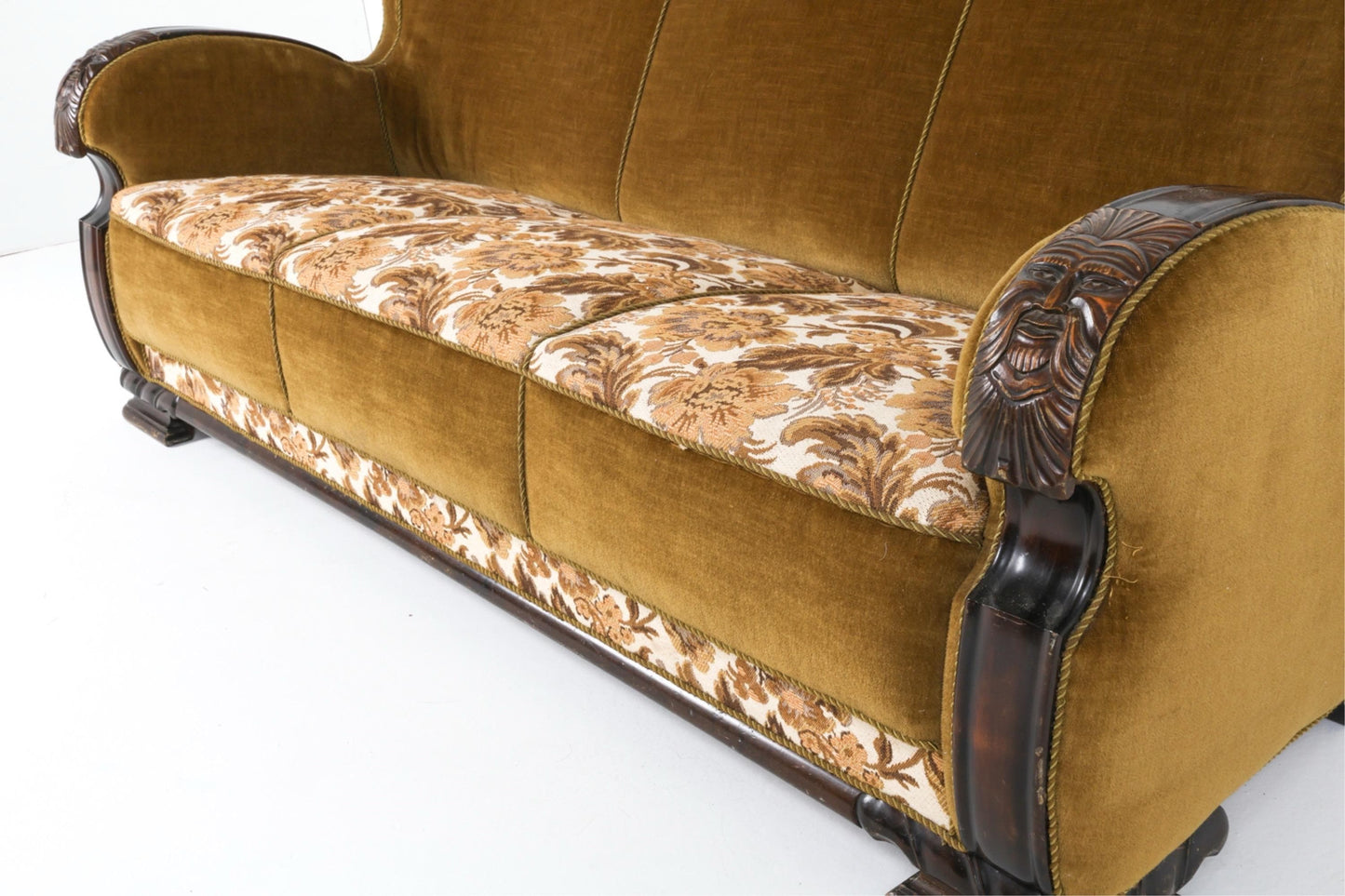 Art Deco Sofa Couch Vintage Sofa Art Deco Danish Oak and Mohair Sofa Couch Circa 1940