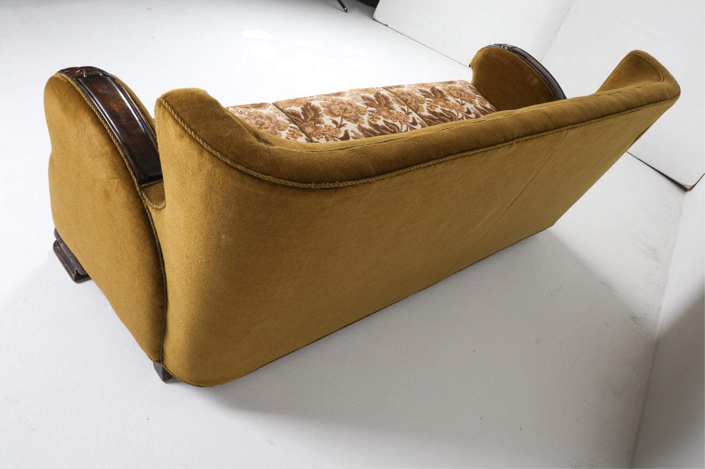 Art Deco Sofa Couch Vintage Sofa Art Deco Danish Oak and Mohair Sofa Couch Circa 1940