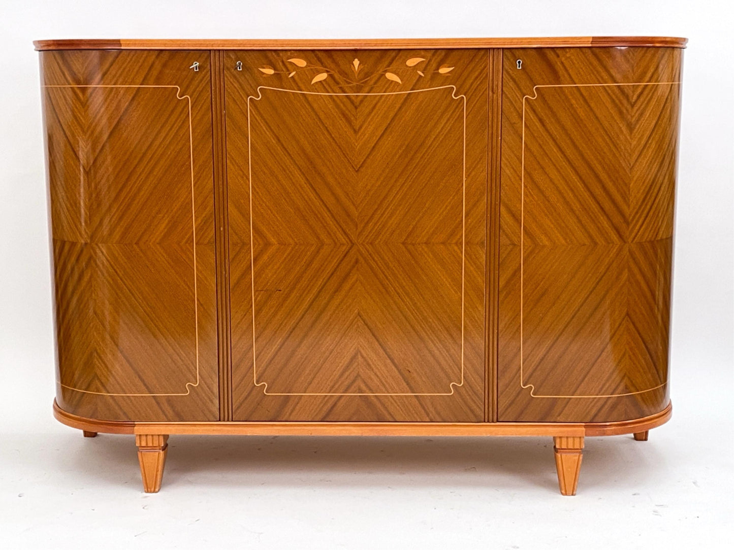 Swedish Sideboard with Inlaid Marquetry Circa 1950 Demilune Credenza