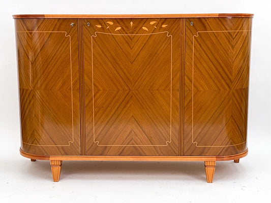 Swedish Sideboard with Inlaid Marquetry Circa 1950 Demilune Credenza