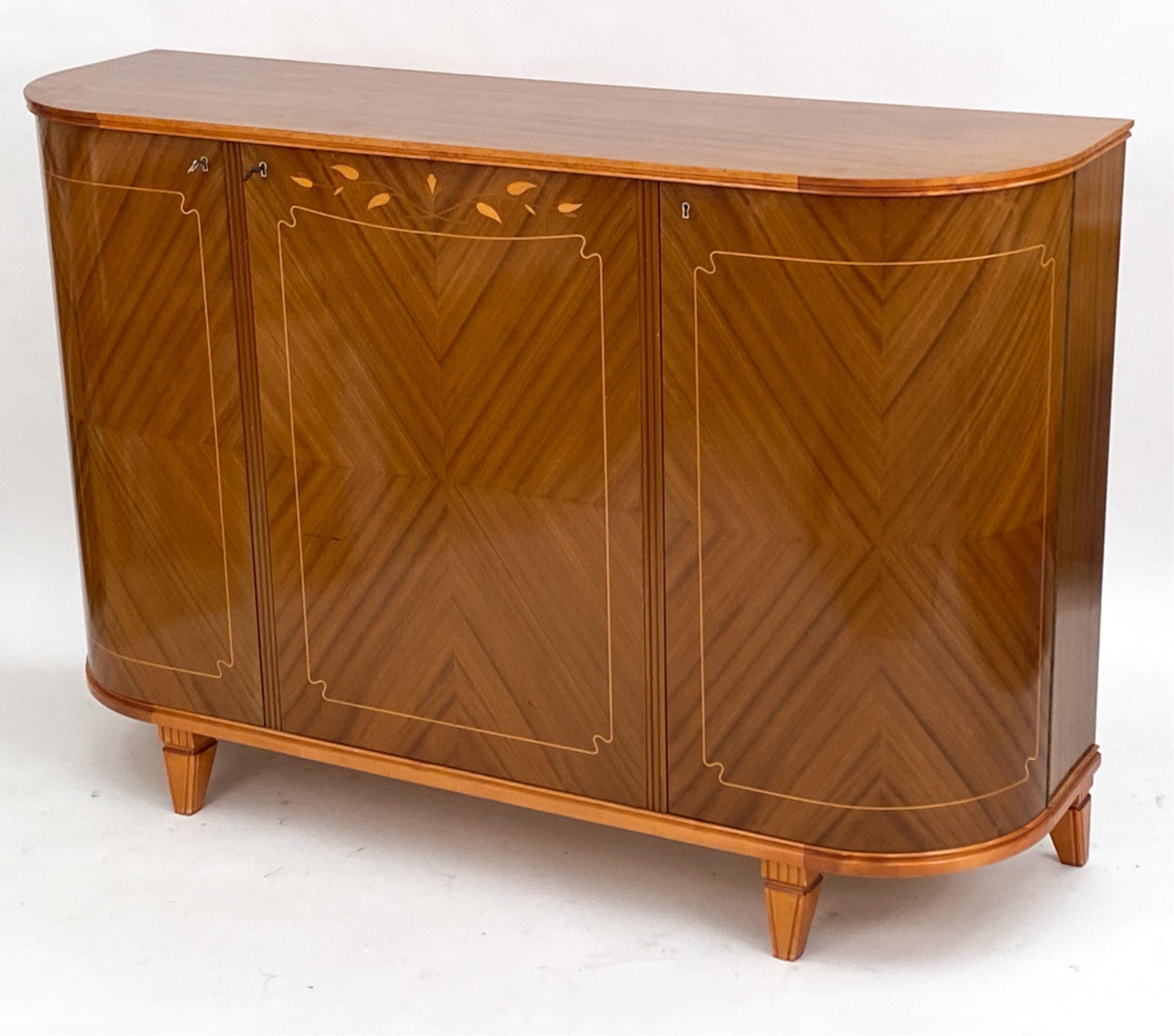 Swedish Sideboard with Inlaid Marquetry Circa 1950 Demilune Credenza