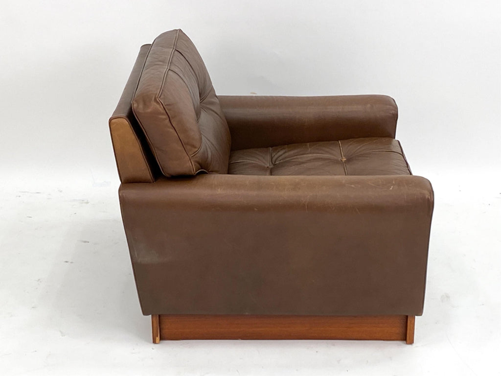 Brown Leather Armchair, Midcentury Modern Style, Swedish Design