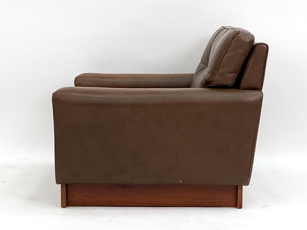Brown Leather Armchair, Midcentury Modern Style, Swedish Design