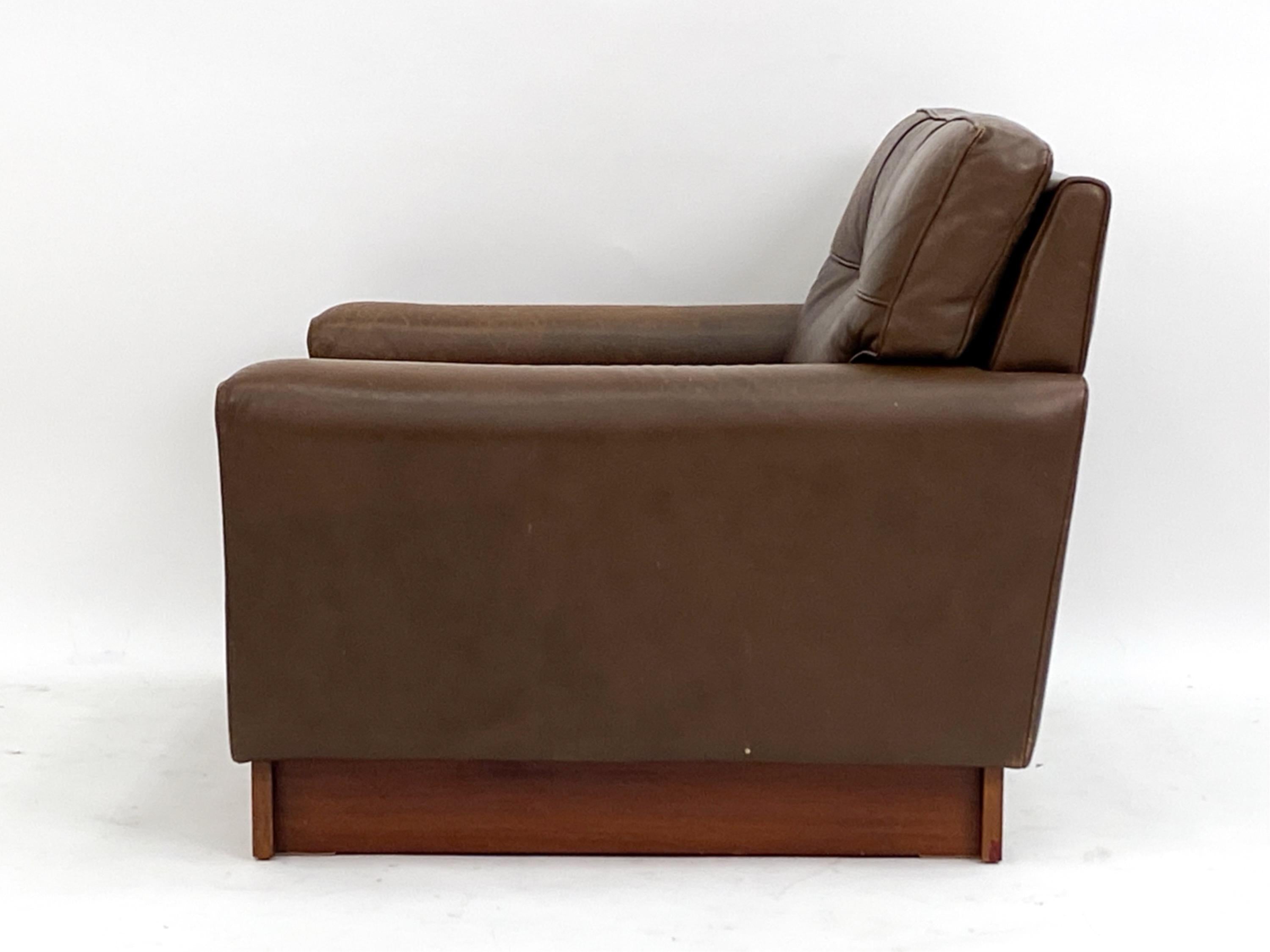 Brown Leather Armchair, Midcentury Modern Style, Swedish Design