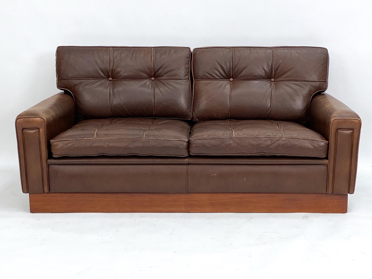 Swedish Brown Leather Sofa Ouch Midcentury Modern Leather Couch style of Arne Norell