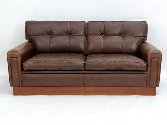 Swedish Brown Leather Sofa Ouch Midcentury Modern Leather Couch style of Arne Norell
