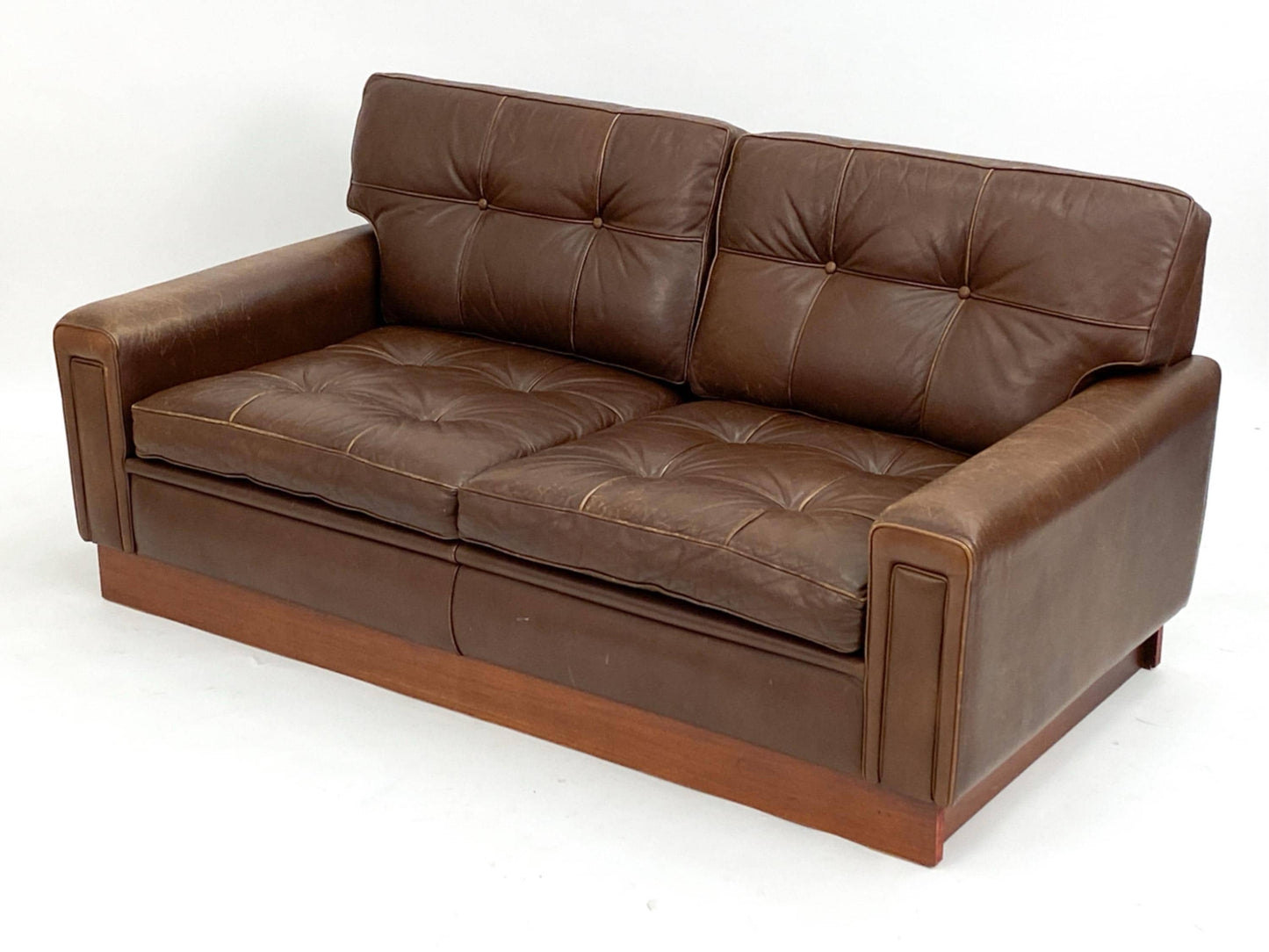 Swedish Brown Leather Sofa Ouch Midcentury Modern Leather Couch style of Arne Norell