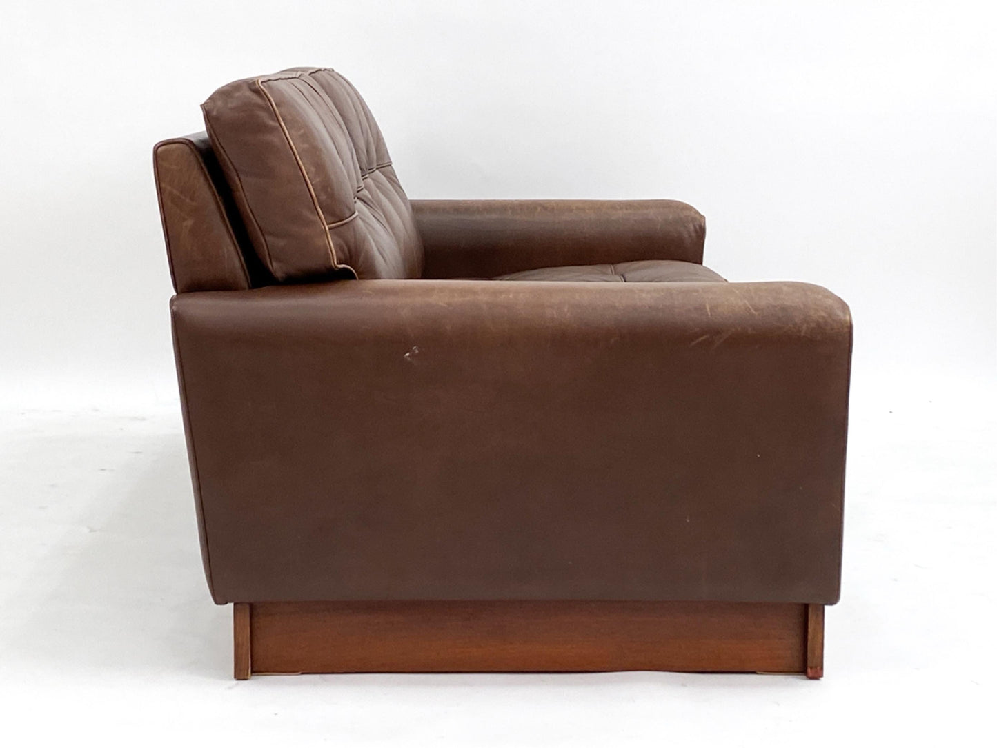 Swedish Brown Leather Sofa Ouch Midcentury Modern Leather Couch style of Arne Norell