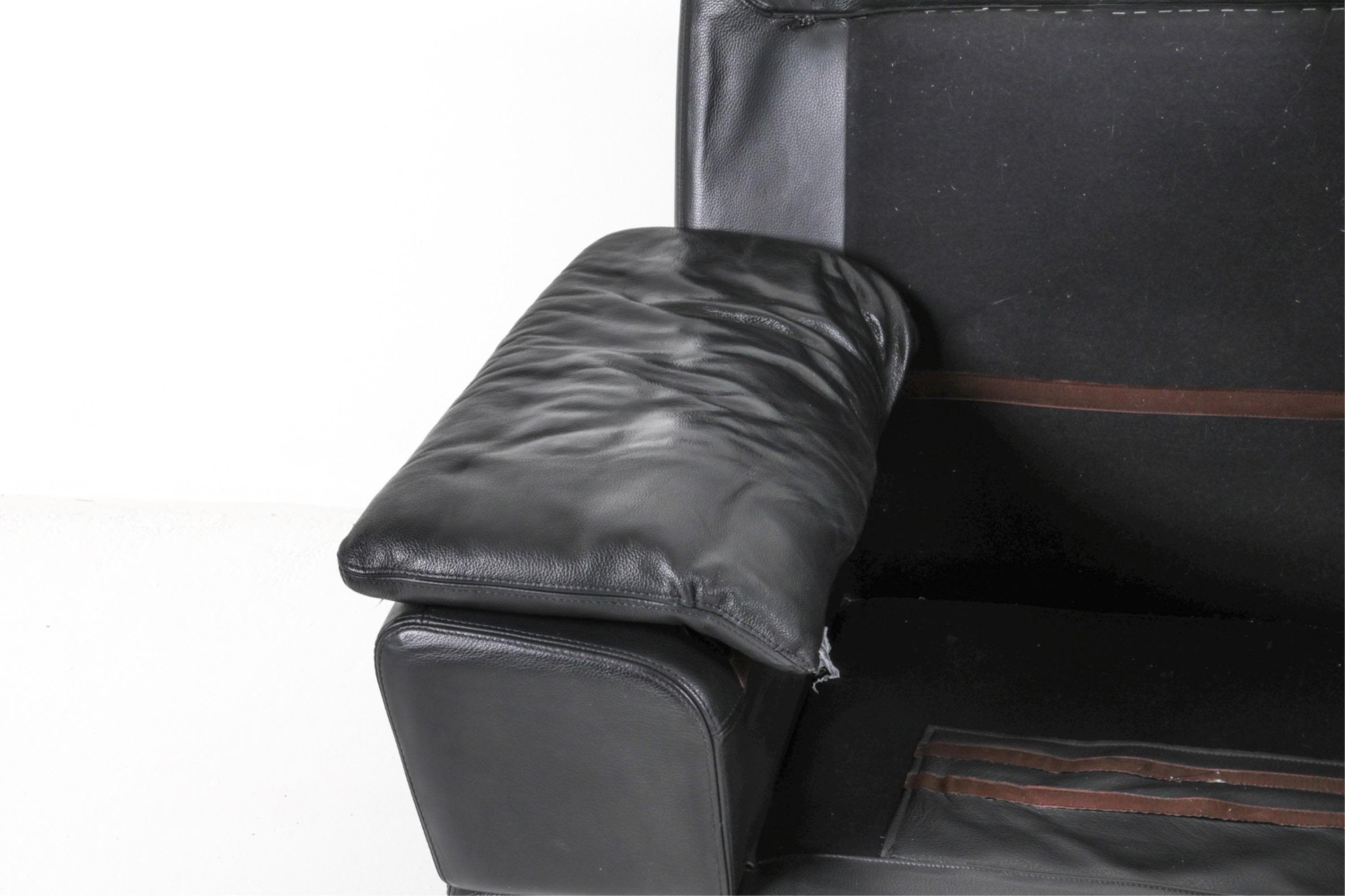 Vintage Black Leather Sofa, Postmodern Italian Couch