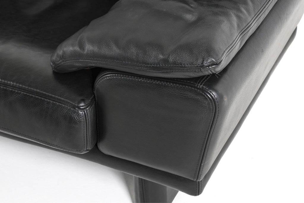 Vintage Black Leather Sofa, Postmodern Italian Couch