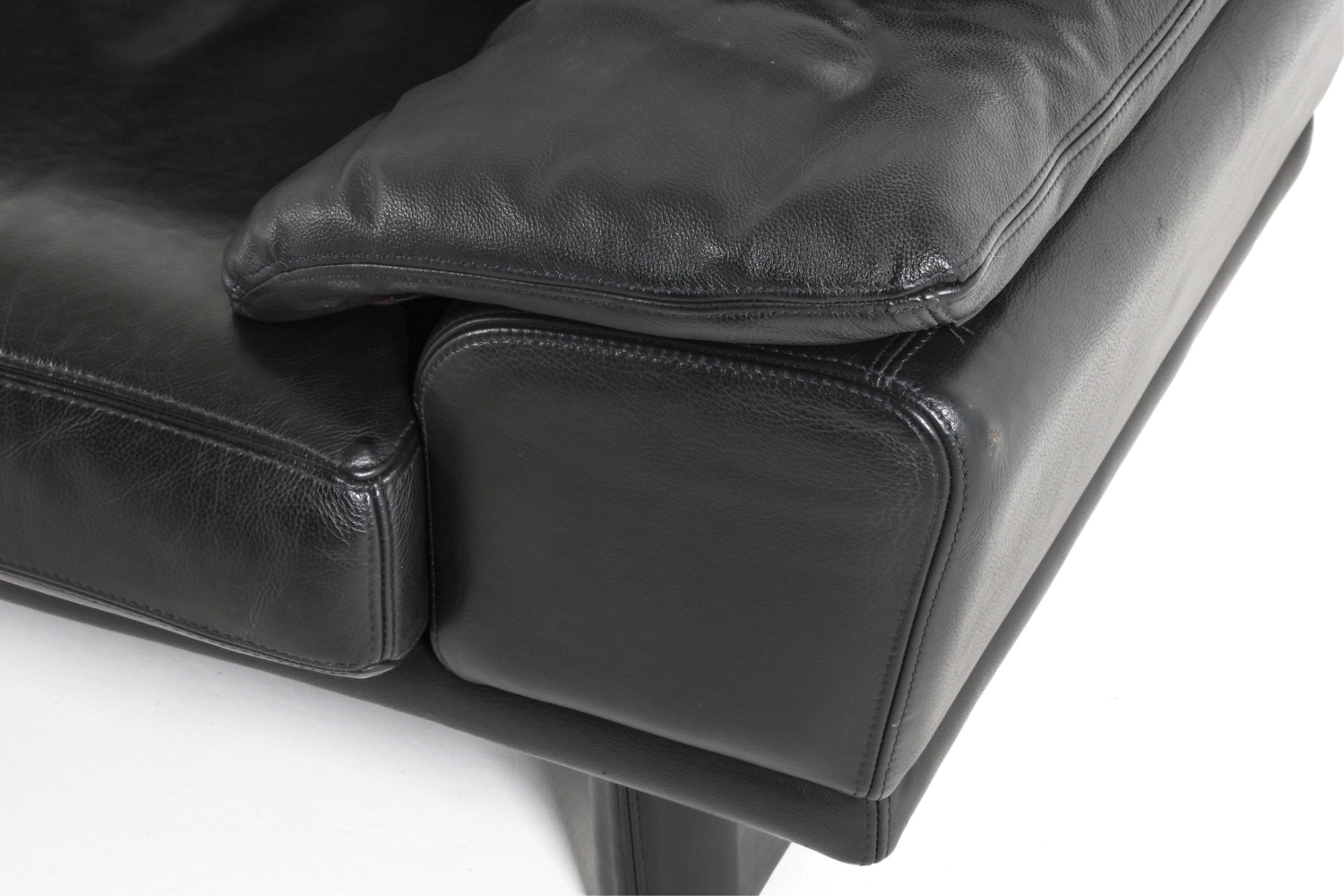Vintage Black Leather Sofa, Postmodern Italian Couch