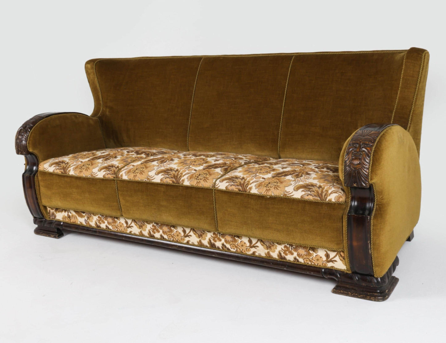 Art Deco Sofa Couch Vintage Sofa Art Deco Danish Oak and Mohair Sofa Couch Circa 1940