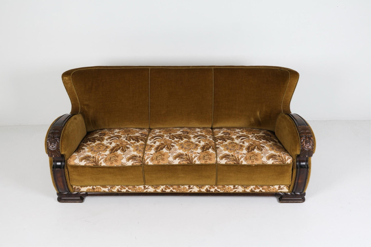Art Deco Sofa Couch Vintage Sofa Art Deco Danish Oak and Mohair Sofa Couch Circa 1940