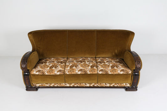 Art Deco Sofa Couch Vintage Sofa Art Deco Danish Oak and Mohair Sofa Couch Circa 1940