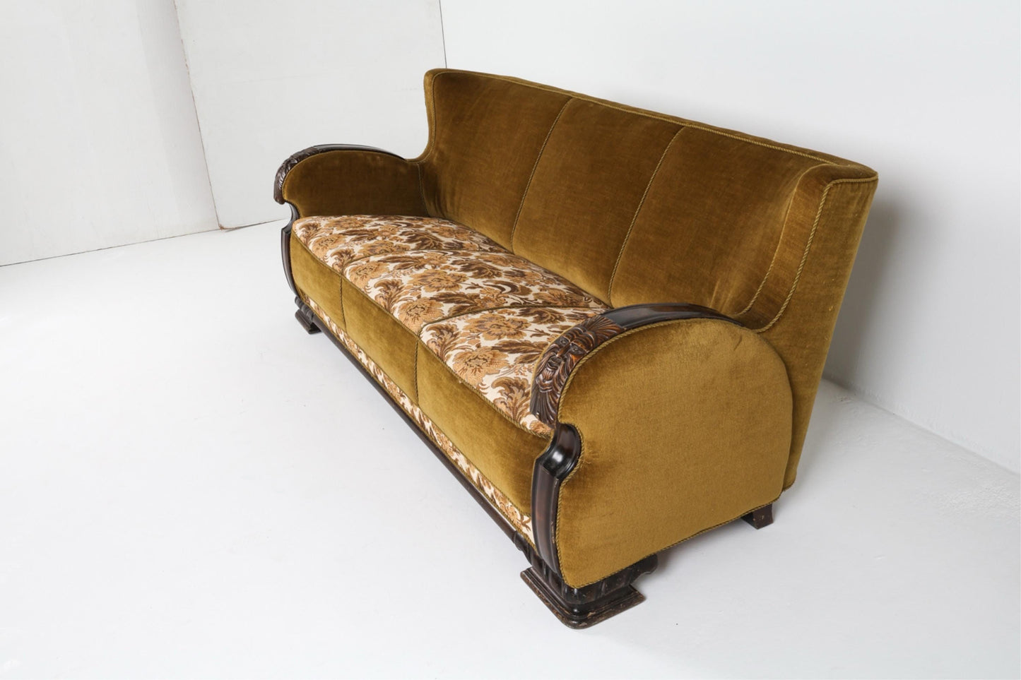 Art Deco Sofa Couch Vintage Sofa Art Deco Danish Oak and Mohair Sofa Couch Circa 1940