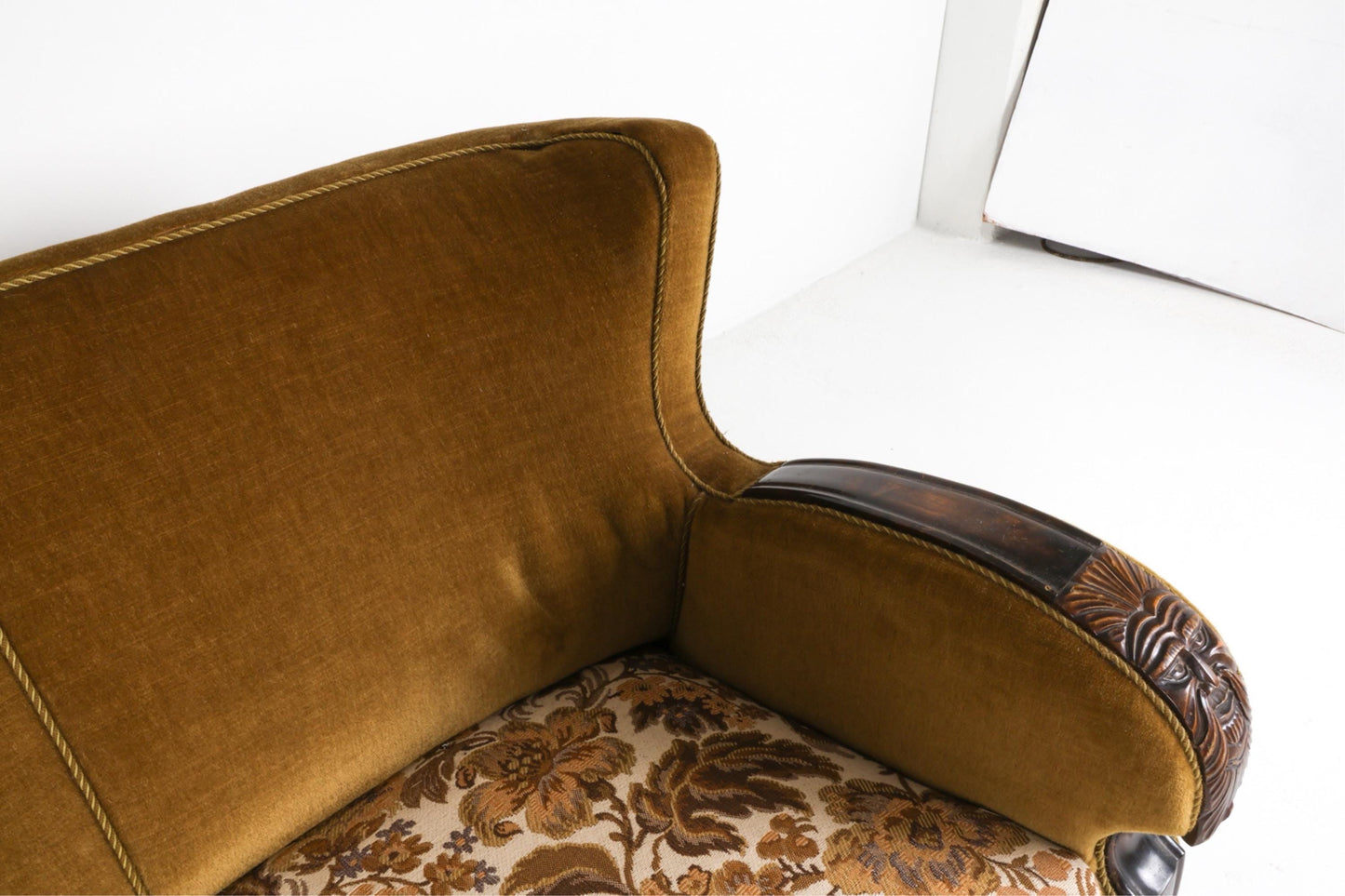 Art Deco Sofa Couch Vintage Sofa Art Deco Danish Oak and Mohair Sofa Couch Circa 1940