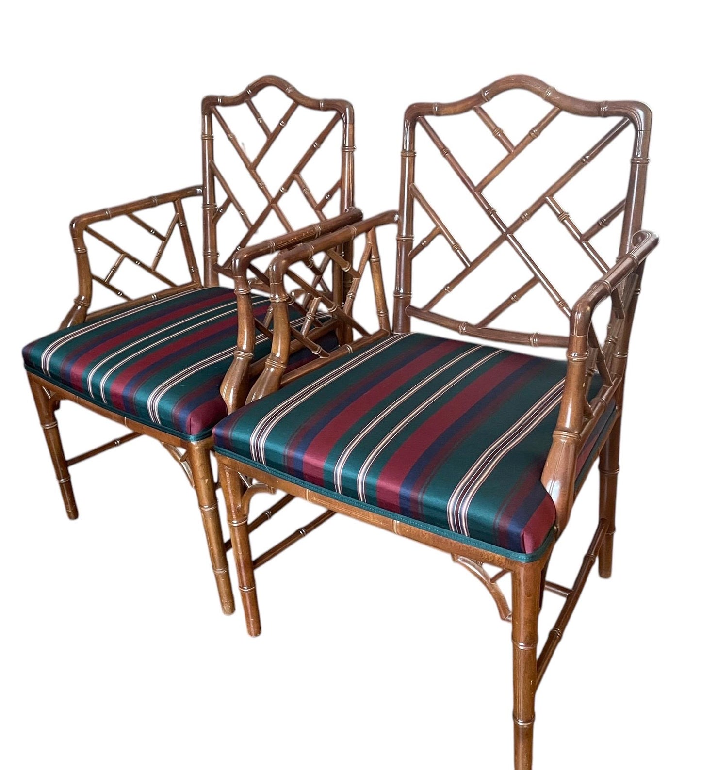 Chinese Chippendale Chair Pair Faux Bamboo Hollywood Regency Accent Armchairs Chippendale Dining Chairs Faux Bamboo