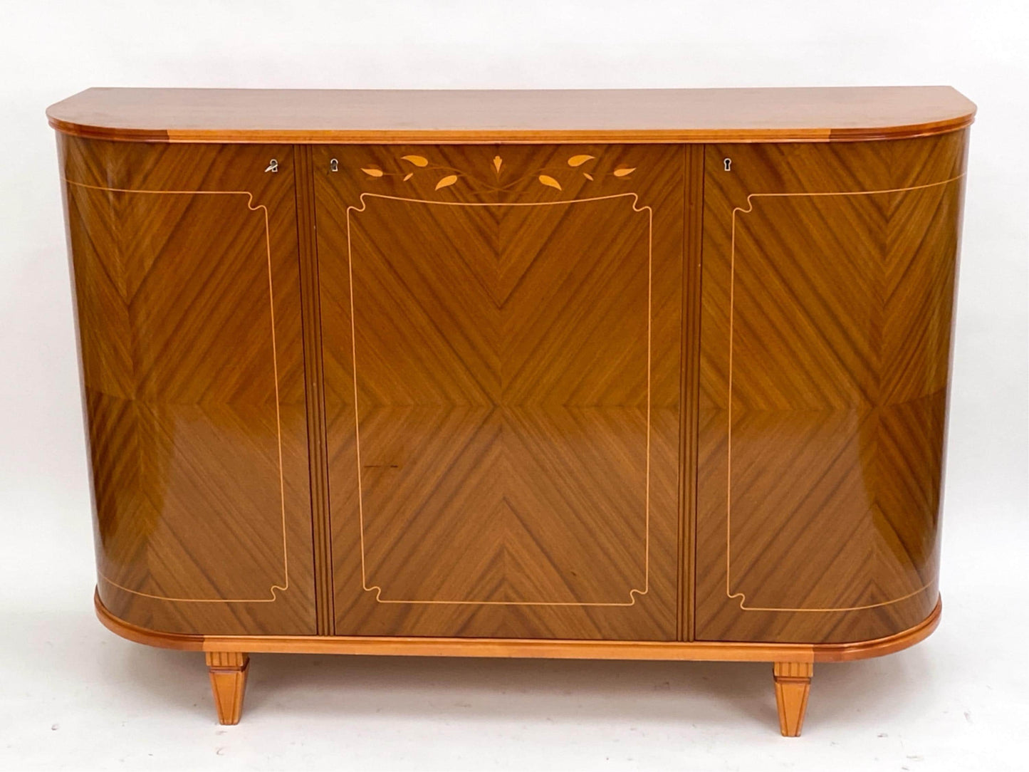 Swedish Sideboard with Inlaid Marquetry Circa 1950 Demilune Credenza