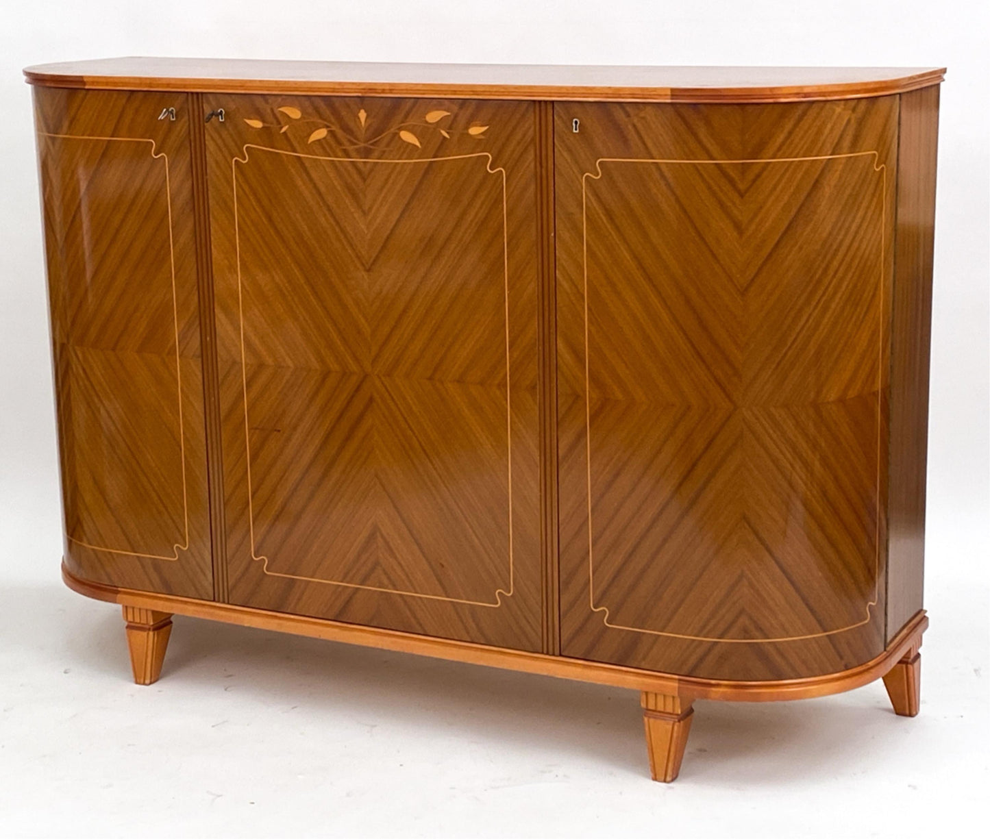 Swedish Sideboard with Inlaid Marquetry Circa 1950 Demilune Credenza