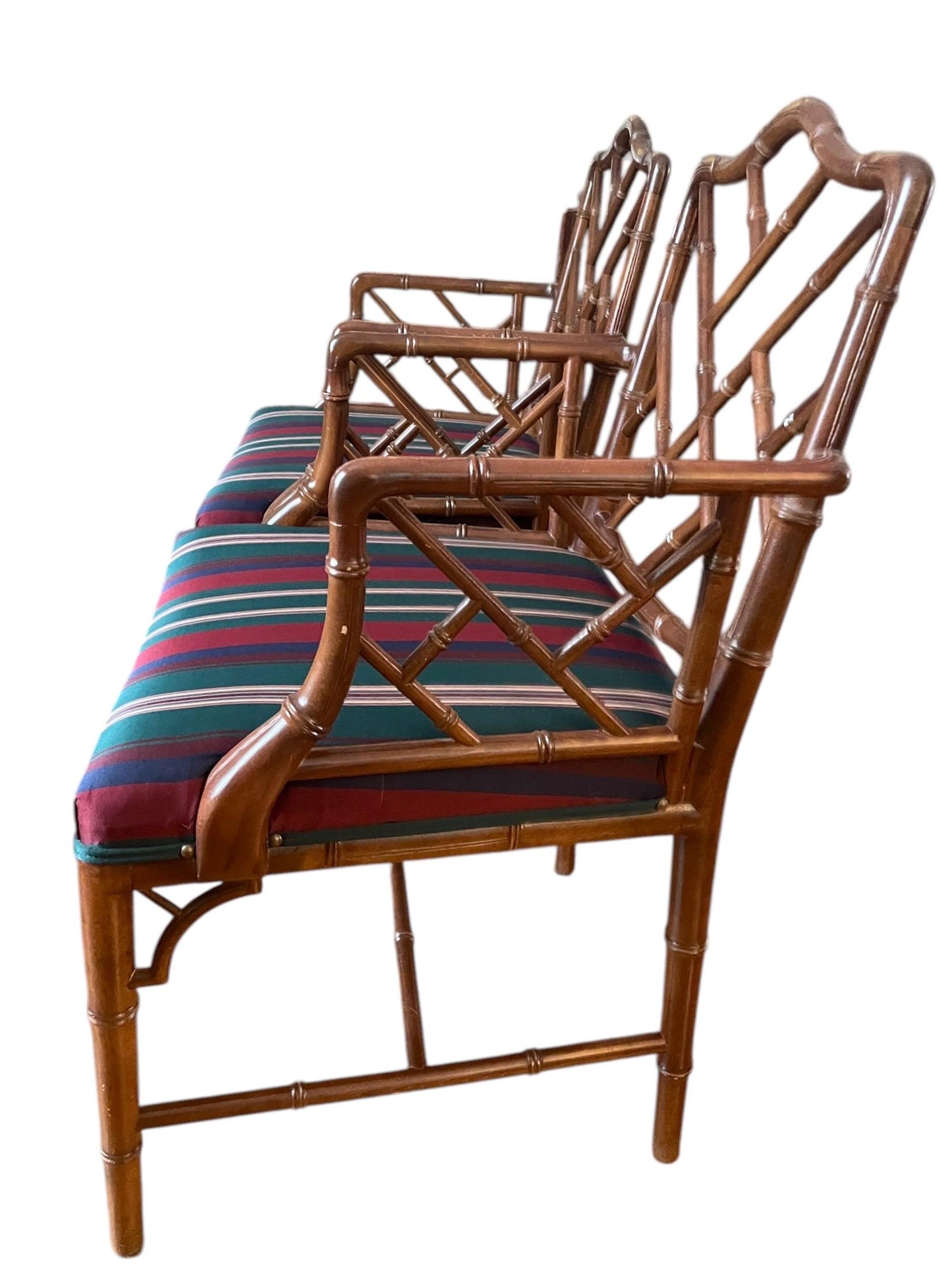 Chinese Chippendale Chair Pair Faux Bamboo Hollywood Regency Accent Armchairs Chippendale Dining Chairs Faux Bamboo