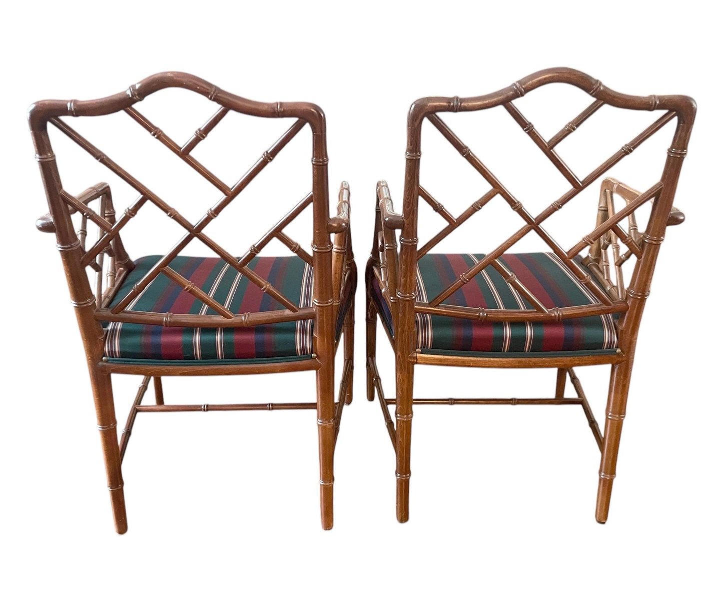Chinese Chippendale Chair Pair Faux Bamboo Hollywood Regency Accent Armchairs Chippendale Dining Chairs Faux Bamboo
