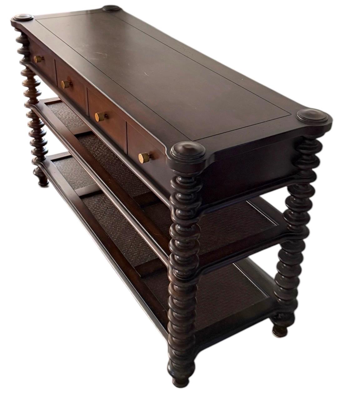 Dark Wood Console or Secretary Desk With Spindle Legs Multi Use Mudroom Entryway Furniture
