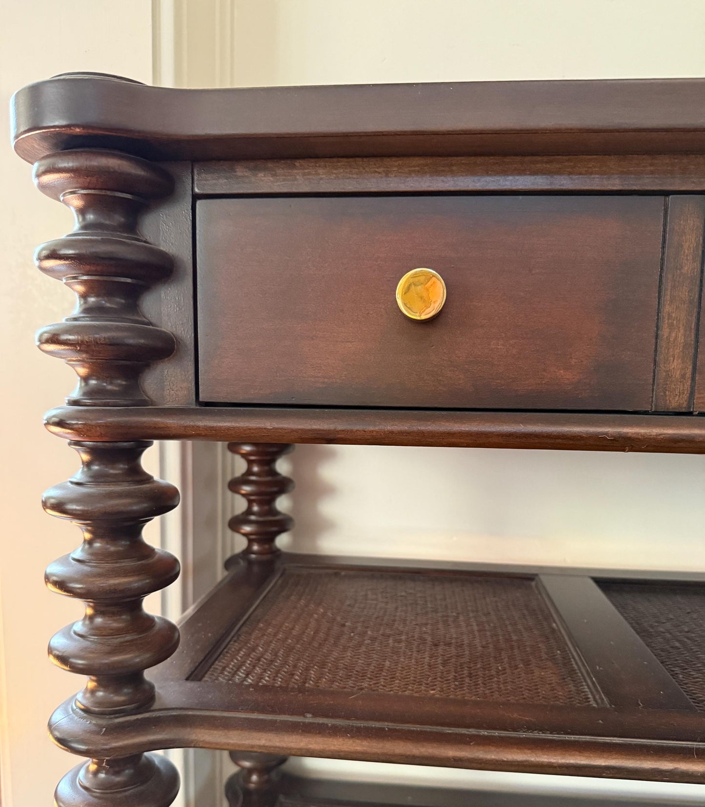 Dark Wood Console or Secretary Desk With Spindle Legs Multi Use Mudroom Entryway Furniture