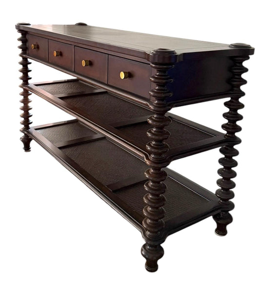 Dark Wood Console or Secretary Desk With Spindle Legs Multi Use Mudroom Entryway Furniture