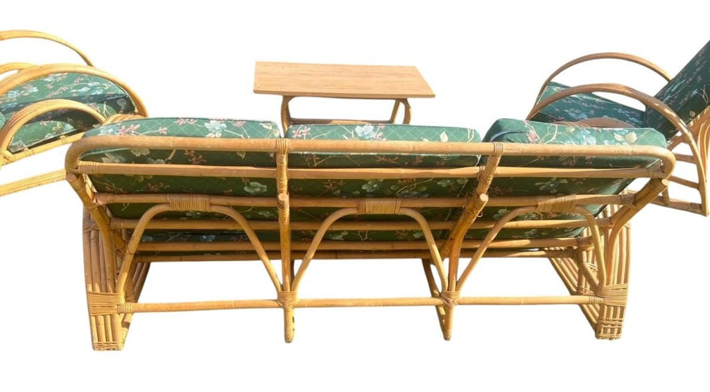 Vintage Double Teardrop Rattan Lounge Set MCM Pretzel Style Lounge Sofa Set Pair Armchairs Coffee Table Vintage Boho JRB Co. Tokyo 1960s