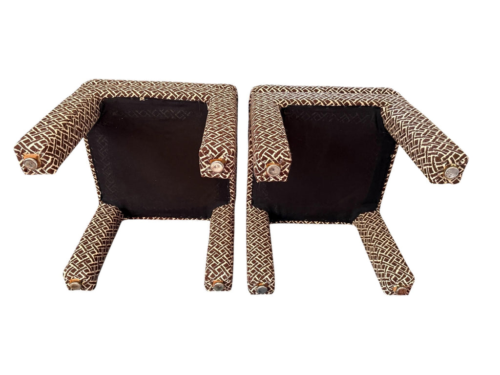 Parsons Stools — Hollywood Regency Upholstered Ottomans, Pair