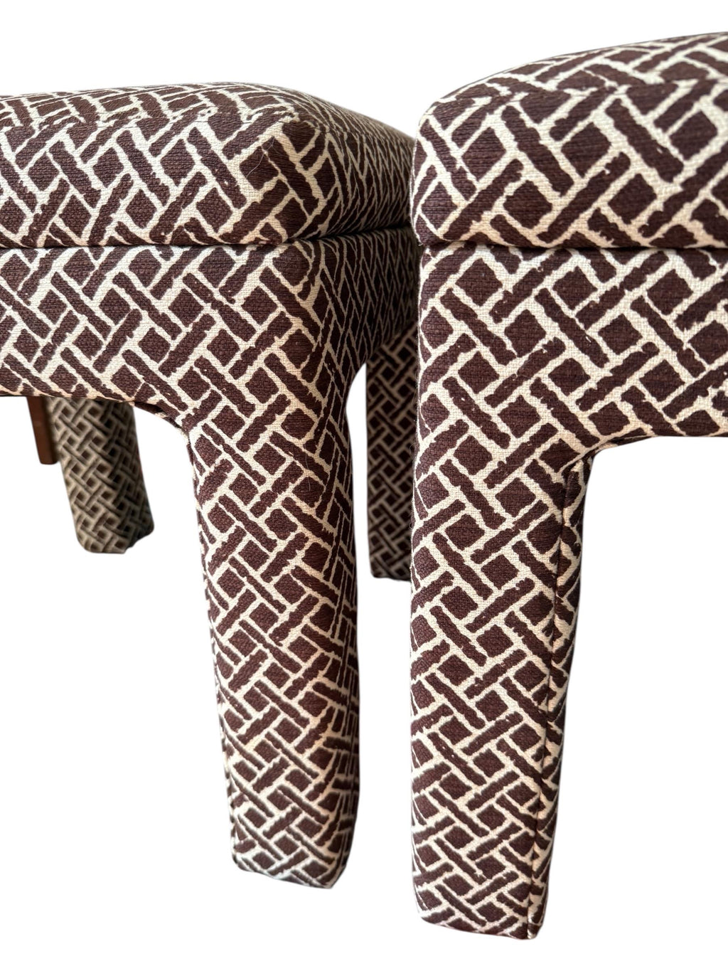 Parsons Stools — Hollywood Regency Upholstered Ottomans, Pair