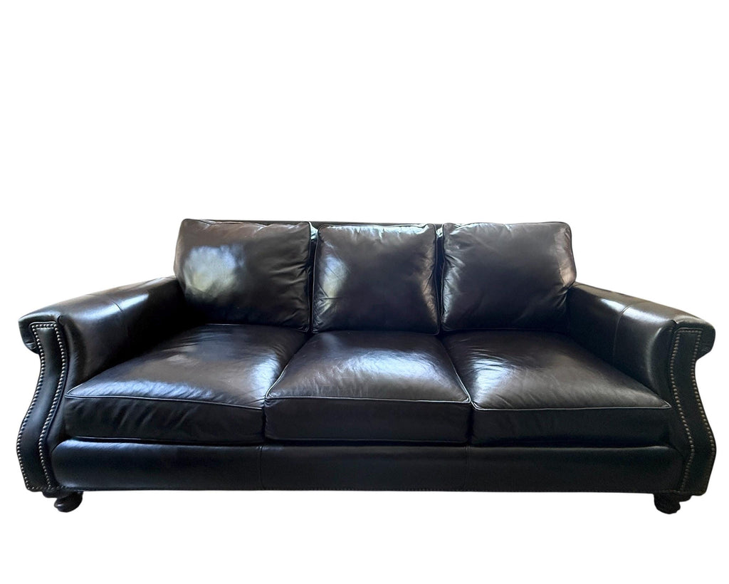 Black Leather Sofa Couch Bradington Young Black Vintage Leather Black Leather Sofa style of Ralph Lauren Black Leather