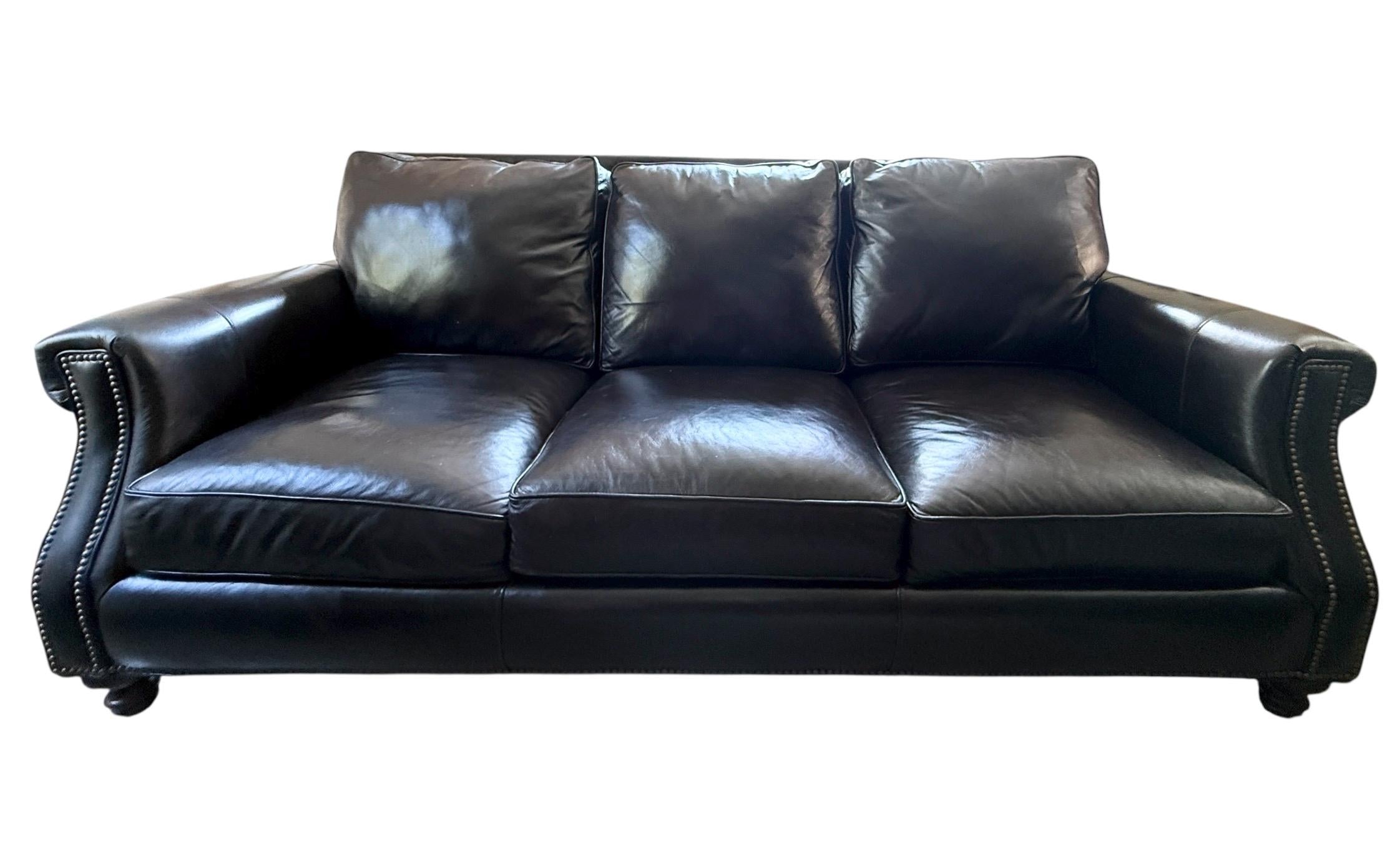 Black Leather Sofa Couch Bradington Young Black Vintage Leather Black Leather Sofa style of Ralph Lauren Black Leather