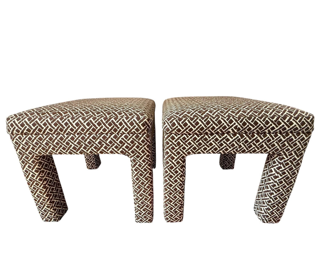 Parsons Stools — Hollywood Regency Upholstered Ottomans, Pair