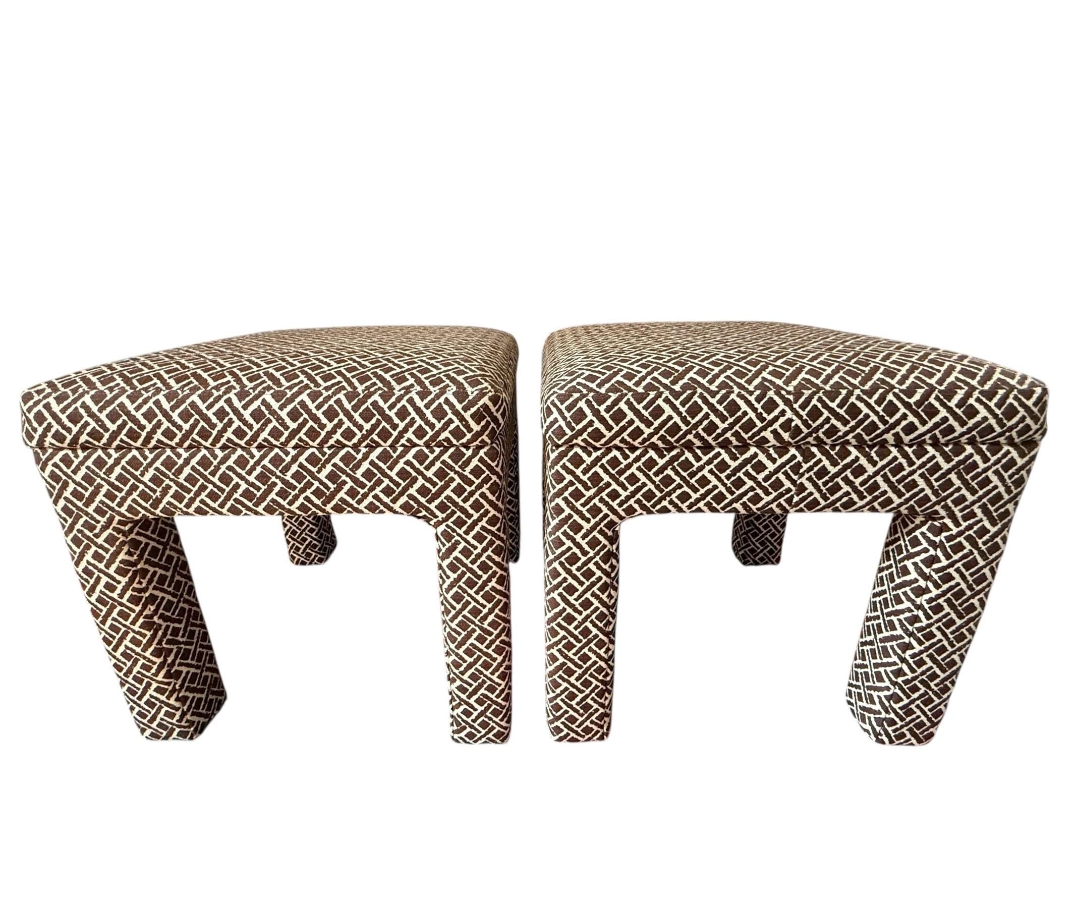 Parsons Stools — Hollywood Regency Upholstered Ottomans, Pair