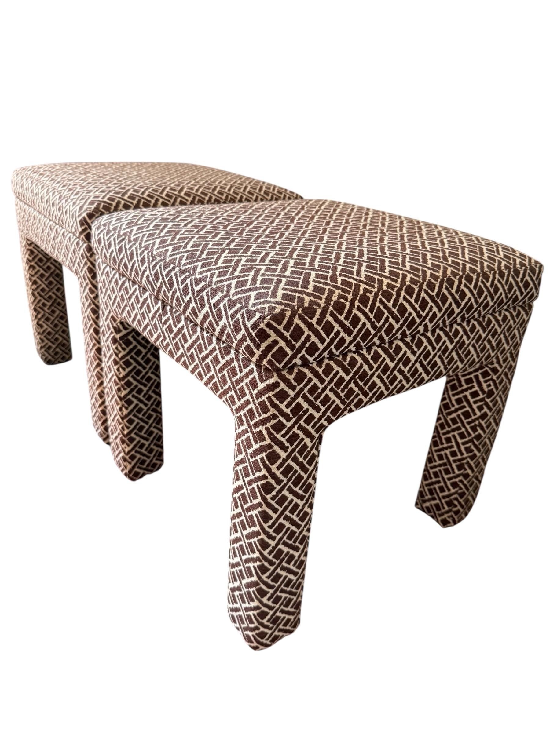 Parsons Stools — Hollywood Regency Upholstered Ottomans, Pair